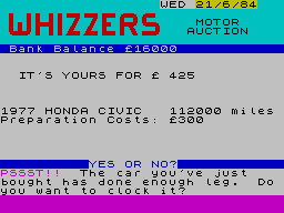 New Wheels John? (ZX Spectrum) screenshot: My first car