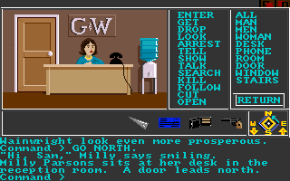 Borrowed Time (Amiga) screenshot: In the GW office