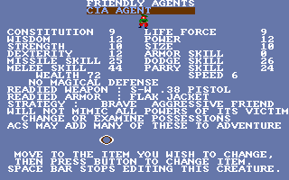 Stuart Smith's Adventure Construction Set (Amiga) screenshot: Creating a character.