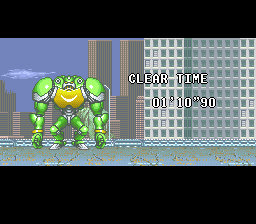 Battle Clash (SNES) screenshot: After beating the game, each enemy is shown together with the time it took to beat him
