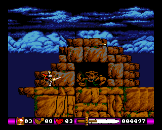 Pegasus (Amiga) screenshot: Something really dangerous is lurking in that cave...