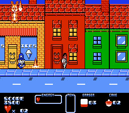 Cool World (NES) screenshot: There's almost no spot where no-one shoots or throws things at you