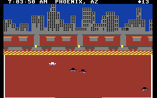 Agent USA (Commodore 64) screenshot: Hop on the train in Phoenix, AZ