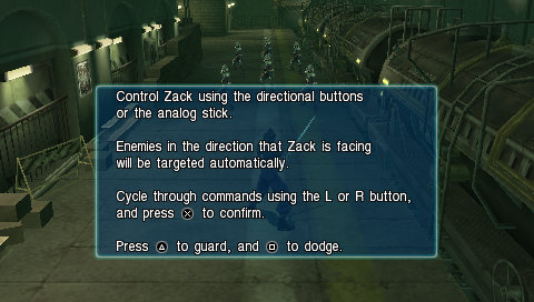 Crisis Core: Final Fantasy VII (PSP) screenshot: Controls tutorial screen