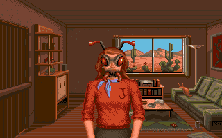 It Came from the Desert II (Amiga) screenshot: AHHHH!! Jackie turned into an Ant Head!!!