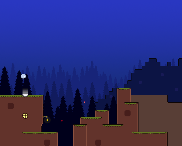 Within a Deep Forest (Windows) screenshot: The white light shows a save point.