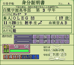 Fire Woman: Matoi-gumi (PC-FX) screenshot: Character information
