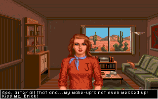 It Came from the Desert II (Amiga) screenshot: After I saved Jackie, she can't resist me...