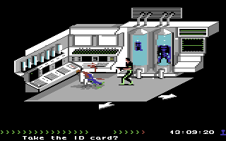 Project Firestart (Commodore 64) screenshot: I will pick up an ID card from this poor fellow.