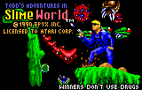 Todd's Adventures in Slime World (Lynx) screenshot: The game's loading screen. Note the "winners don't use drugs" text on the bottom.