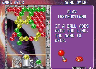 Bust-A-Move Again (Arcade) screenshot: Play instructions (Taito F3 system/US version)