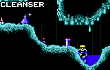 Todd's Adventures in Slime World (Lynx) screenshot: Pits filled with water serve to cleanse the player from clumps of corrosive slime that explode from defeated enemies