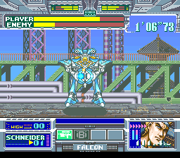 Battle Clash (SNES) screenshot: As the fight goes on, his armor deteriorates