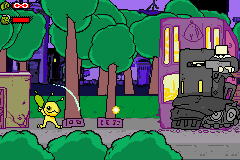 Alien Hominid (Game Boy Advance) screenshot: Uh oh, an armoured tank approaches