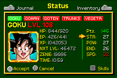Dragon Ball Z: Buu's Fury (Game Boy Advance) screenshot: Status screen