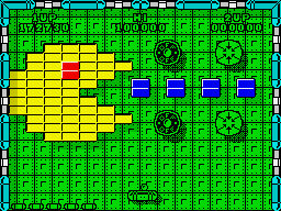 Batty (ZX Spectrum) screenshot: Level 14. Image Pac-Man is often found in Breakout clone games.