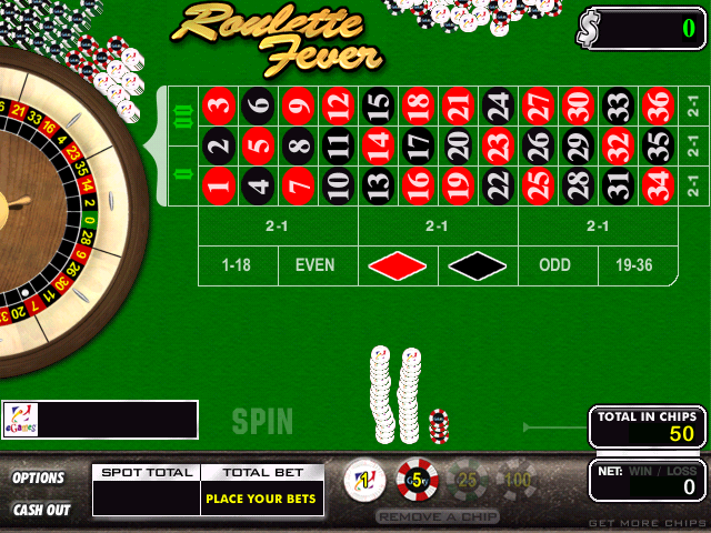 Roulette Fever (Windows) screenshot: The game screen at the start of the game<br>This follows the developer's logo and copyright information