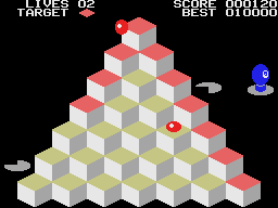 Fuzzball (MSX) screenshot: Taking the lift