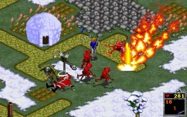 The Horde (DOS) screenshot: Frozen Waste of Vesh, Year 7. Attack (with Rosco).