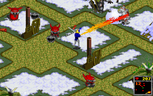 The Horde (DOS) screenshot: Frozen Waste of Vesh, Year 7. How not to kill snow Hordlings.