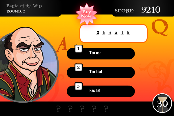 The Princess Bride Game (Windows) screenshot: Word-scramble questions (demo)