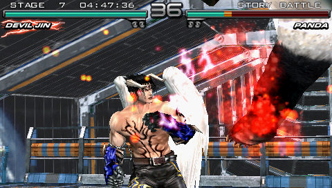 Tekken: Dark Resurrection (PSP) screenshot: Devil Jin smash Panda