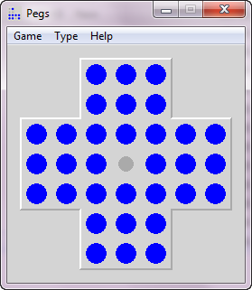 Pegs (Windows) screenshot: Starting a game (Cross-Board)