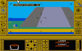 Carrier Command (Atari ST) screenshot: Fire with the board laser to the volcano..