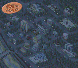 First Kiss Story (PC-FX) screenshot: Town map at night