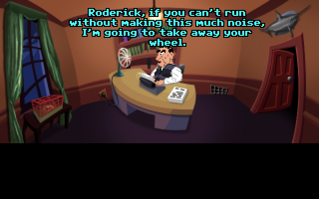 Murder in a Wheel (Windows) screenshot: Mr Blackwin is disturbed by the hamster while writing.