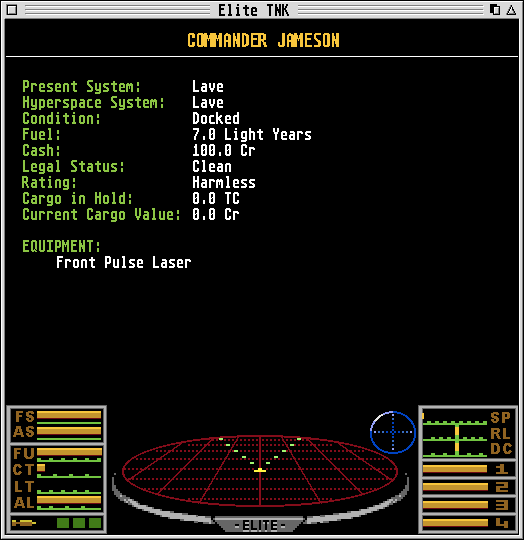 Elite: The New Kind (Atari ST) screenshot: Your commander's statistics