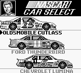 Bill Elliott's NASCAR Fast Tracks (Game Boy) screenshot: Car select