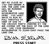 Bill Elliott's NASCAR Fast Tracks (Game Boy) screenshot: Bill gives you tips