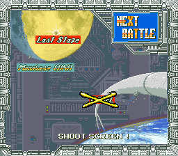 Battle Clash (SNES) screenshot: After defeating all enemies on earth, the game advances into space