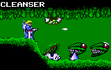 Todd's Adventures in Slime World (Lynx) screenshot: Some levels feature impressive background animations and parallax, others, such as this one prefer to annoy the player with flashing background color.