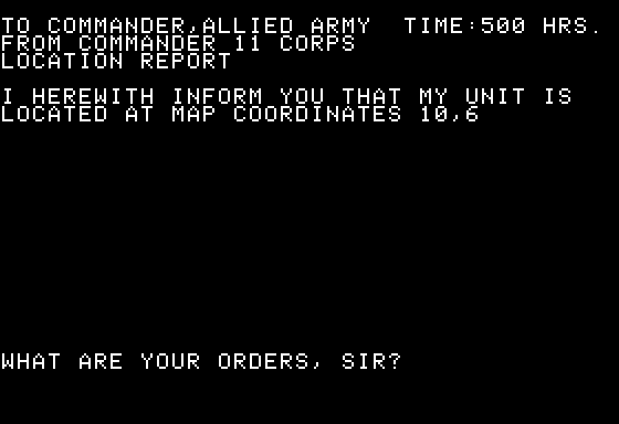 Napoleon's Campaigns: 1813 & 1815 (Apple II) screenshot: Units do a slightly better job of reporting their own movements, at least.