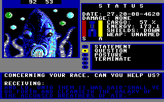 Starflight (Commodore 64) screenshot: The Uhlek, they gloat first, shoot and then ask questions later.