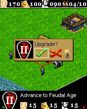 Age of Empires II Mobile (J2ME) screenshot: Ingame interface and select/upgrade operation (Sony Ericsson K700 version)