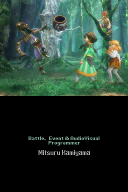 Final Fantasy: Crystal Chronicles - Ring of Fates (Nintendo DS) screenshot: Intro - meeting a new friend.