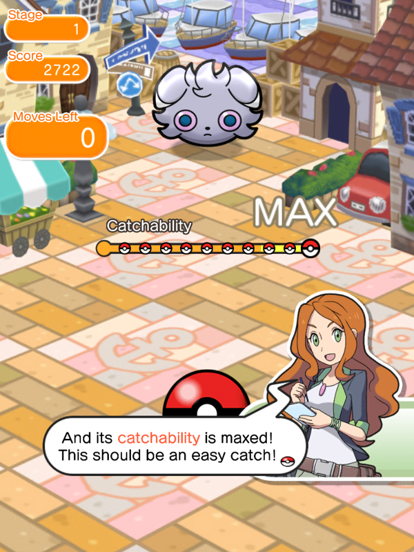 Pokémon Shuffle (iPad) screenshot: Attempting to catch Espurr.