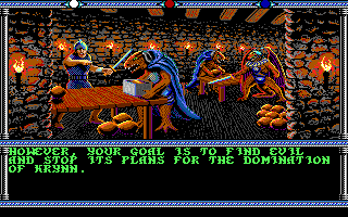 Champions of Krynn (Amiga) screenshot: Rolling demo - Find evil...
