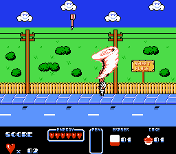 Cool World (NES) screenshot: A tornado takes you to the beginning of the stage