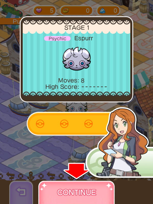 Pokémon Shuffle (iPad) screenshot: Encountering an Espurr.