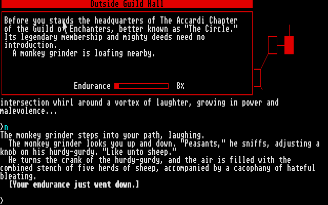 Beyond Zork: The Coconut of Quendor (Atari ST) screenshot: This doesn't bode well...