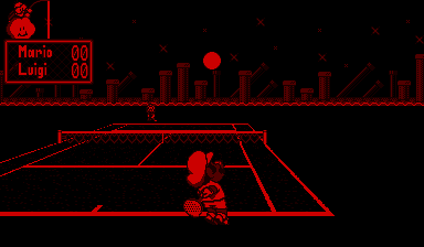 Mario's Tennis (Virtual Boy) screenshot: Nil nil, Mario to serve.