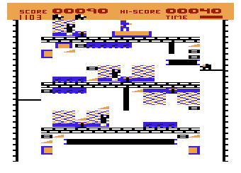Rat Hotel (VIC-20) screenshot: Once all cheese has been collected you can take the elevator to the next floor