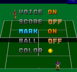 Power Tennis (TurboGrafx-16) screenshot: Pressing the start button brings up the settings