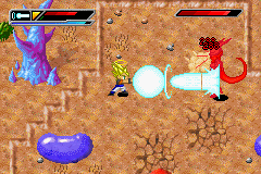Dragon Ball Z: Buu's Fury (Game Boy Advance) screenshot: Goku and Vegeta after fusing together.
