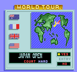 Power Tennis (TurboGrafx-16) screenshot: World Tour tournaments
