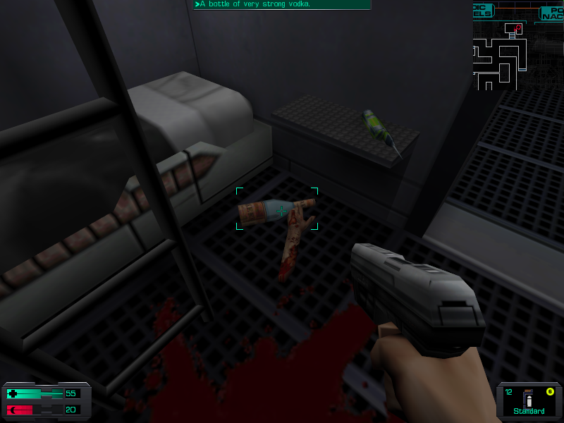 System Shock 2 (Windows) screenshot: Yup, that's just what I need now!.. Exploring living quarters - there are lots of items to be found
